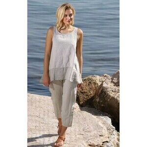 Grand Greece Linen Top Lagenlook Size‎ Small Beige Boho